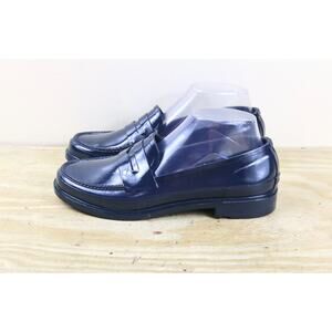 Hunter Shoes Womens 8 Blue Original Penny Loafers Glossy Rubber Slip On Finish